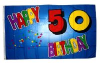 Fahne / Flagge 50. Geburtstag Happy Birthday 90 x 150 cm