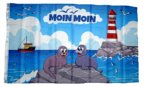Flagge Fahne Seehund Moin Moin Pfeife Hissflagge 90 x 150 cm 