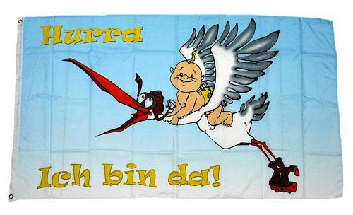 Fahne / Flagge Hurra ich bin da! Baby 90 x 150 cm, Feste & Anlässe, Fun &  Sonstiges