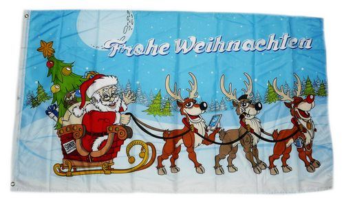 Flaggenfritze® Flagge Frohe Weihnachten Rentier und Weihnachtsmann 90 x 150 cm