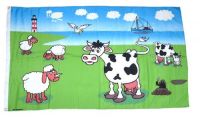 Fahne / Flagge Kühe & Schafe an der Küste 90 x 150 cm