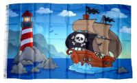 Fahne / Flagge Piratenschiff Leuchtturm 90 x 150 cm