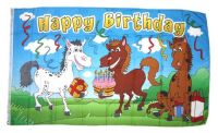 Fahne / Flagge Happy Birthday Pferde 90 x 150 cm
