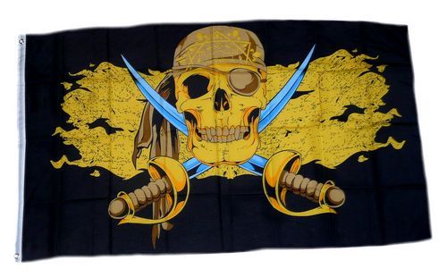 Fahne Flagge Pirat gold Säbel Tuch 90x150 cm Hissfahne Hißfahne mit Ösen Fahnen 