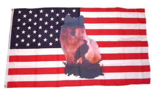 Fahne / Flagge USA - Wolf mit Adler 90 x 150 cm