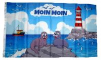 Fahne / Flagge Moin Moin Seehunde Leuchtturm 90 x 150 cm
